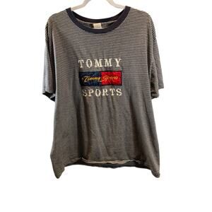 Vintage Tommy Sports Men's T-Shirt - Blue/Grey, Short Sleeve, Looks XXL, 90's